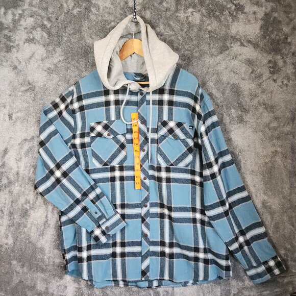 Quiksilver Men's Blue Hooded Flannel Button Up Long Sleeve Sweater Size XXL NWT - Picture 2 of 11